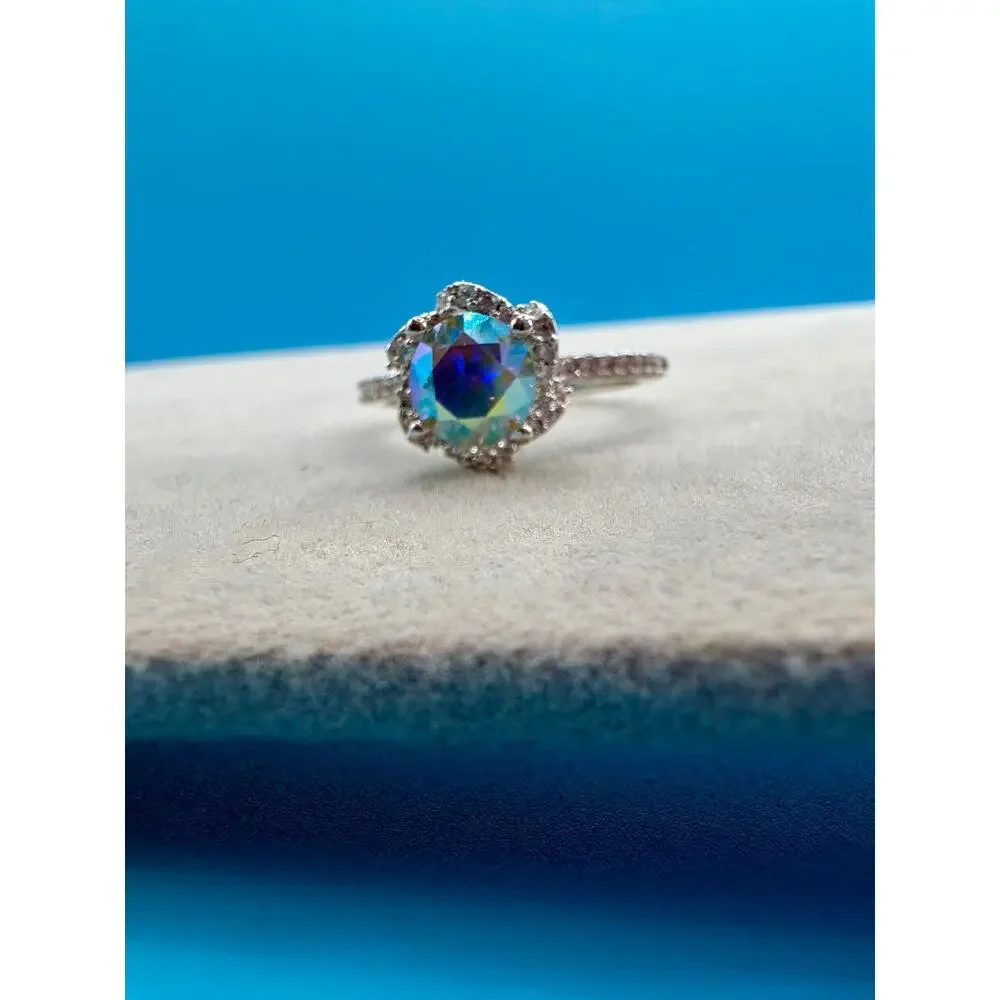 Fantasy Blue & White Moissanite Ring 1CTW Size 7.5 GRA Incl.